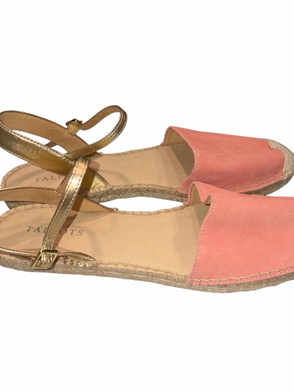 NEW Talbots Coral Suede & Gold Leather Izzy D’Orsay Espadrille Flats Sandals 10 - Picture 7 of 10